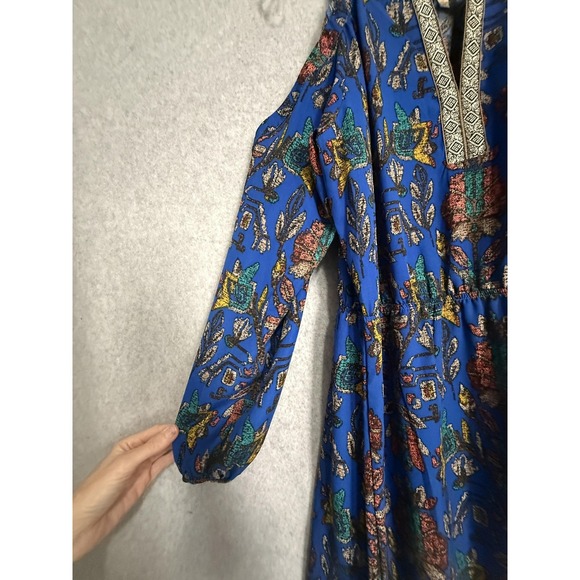 Skies Are Blue Dress Womens Medium Blue Floral Cold Shoulder Boho Fit Flare - Picture 3 of 14